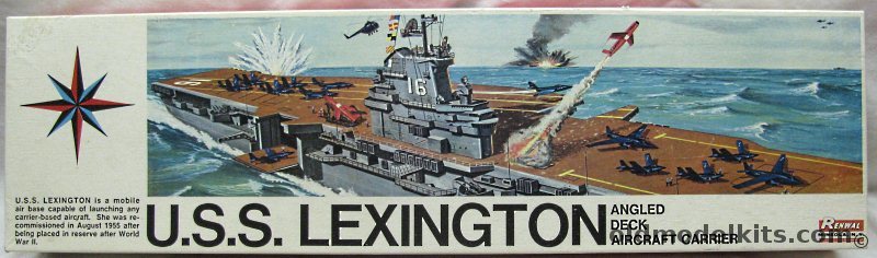Renwal 1/500 CV-16 USS Lexington Aircraft Carrier with Regulus Missiles, 607 plastic model kit